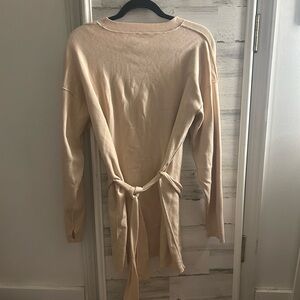 NEW FREE PEOPLE MODERN TIE KNIT BELTED TUNIC MINI SWEATER DRESS NATURAL
